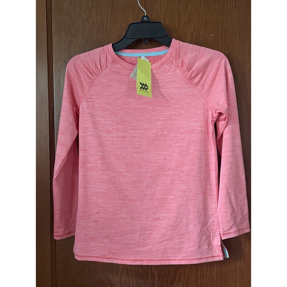 All in Motion Girls Pink Long Sleeve Athletic Shirt Sz L 10/12 UPF 50+ Moisture